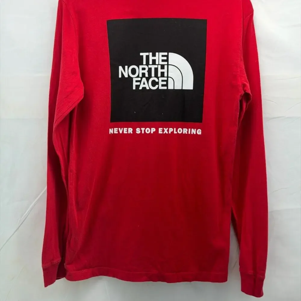 The North Face Men's Bold Red Long Sleeve black logo on back  active Tee